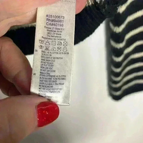 Forever 21 Womens Sweater Black/Cream Stripe M Ribbed Elbow Patches Turtleneck - Picture 6 of 11